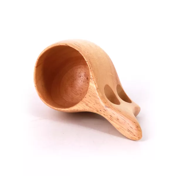 New Style Eco Friendly Handmade Wooden Cup with 2 Hole Grips Small Wooden Coffee Tea Mug - Image 2