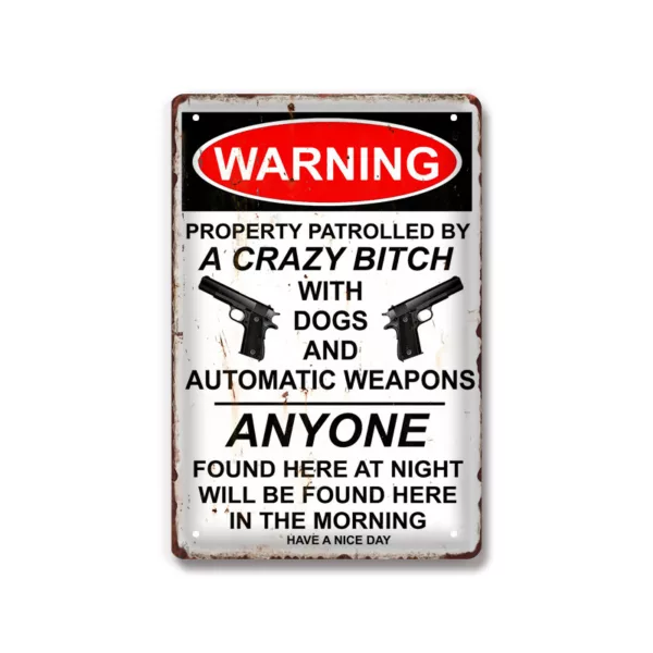 Warning Never Mind The Dog Beware of Owner Guns Sign Art Decor Tin Safety Signs Reto Vintage Metal Tin Signs - Image 4