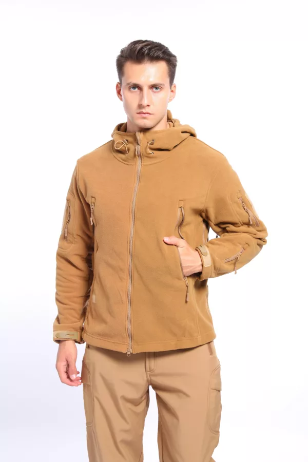 Tan Color New Style Men's Outdoor Hunting Clothing Waterproof Windproof Fleece Lined Softshell Shark Skin Jacket - Image 4