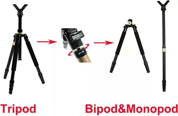 Hunting Tripod Shooting Stick with 2 Pcs Adjustable Height 360 Degrees Rotate V Yoke Shooting Rest - Image 3