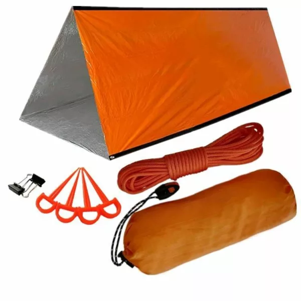 Emergency Sleeping Bag and Deluxe Survival Tent Life Tent Emergency Bag Bundle  Survival Shelter with Cord, Stakes, Whistle