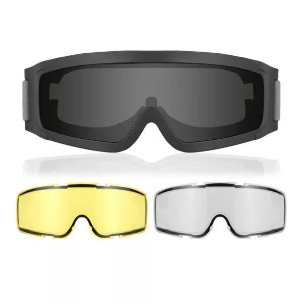 Motorcycle Shooting Full Frame Portable gog gle Glasses with 3 Anti Fog Interchangeable lenses for Cycling Paintball Hunting - Image 2