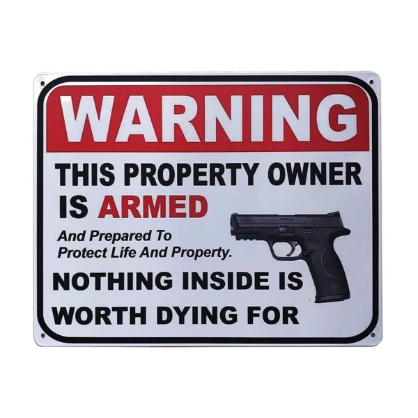 Warning This Property Owner Is Armed Funny Vintage Rustic Style metal Tin Sign Cafe Home Wall Decor Tinplate Wall Decoration - Image 2