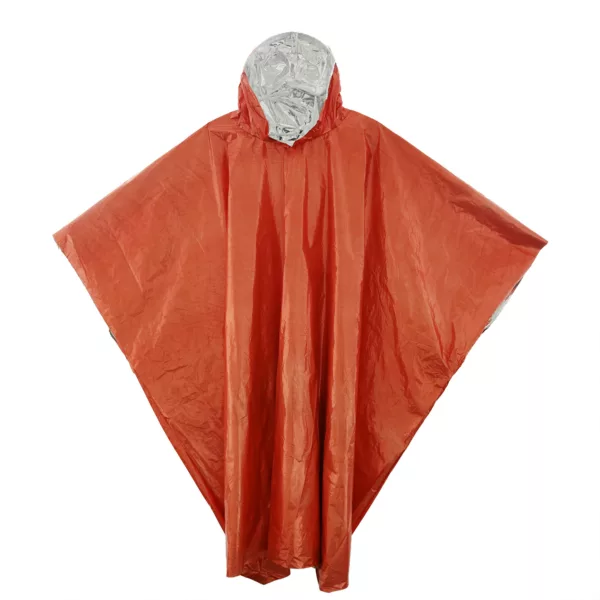 Outdoor Emergency Survival Poncho Orange Reusable Thermal Blanket Lightweight Weather Resistant Raincoat with Hood - Image 2