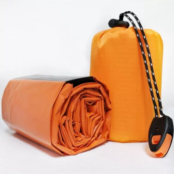 Orange Emergency Sleeping Bag with Nylon Stuff Sack Survival thermal Blanket Body Warmer for Outdoor, First Aid, Camping Gear