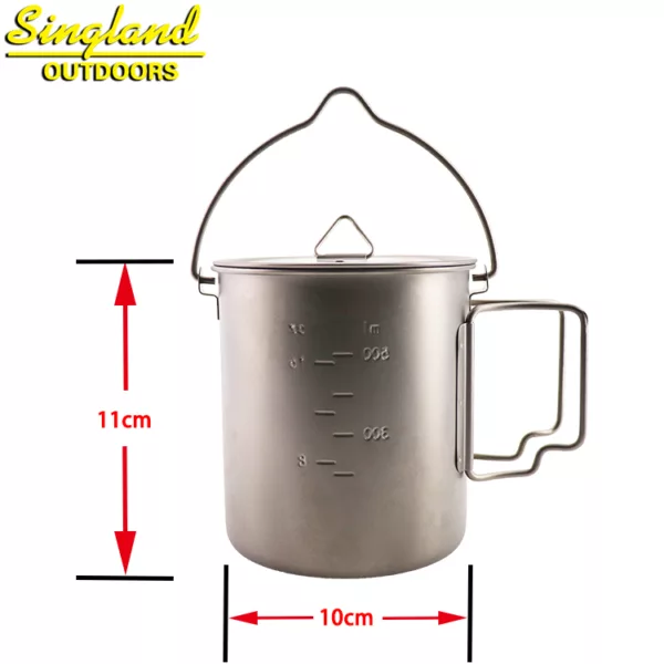 Titanium Single Wall Cup/Pot 750ml Camping Mug with Handle Foldable Handle Titanium Pot with Lid - Image 2