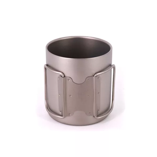 Singland Titanium Cup 450ml Camping Mug Foldable Handle Titanium Pot with Lid Ultralight Water Tea Coffee Mug for Home Travel - Image 2