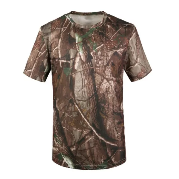 Men's Outdoor Quick Drying Short Sleeve Camo T Shirt  Lightweight Birds-Eye Mesh for Hunting & Fishing Shirt