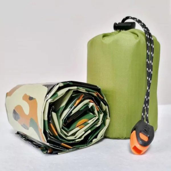 Emergency Sleeping Bag Camo with Nylon Stuff Sack Survival thermal Blanket Body Warmer for Outdoor, First Aid, Camping Gear