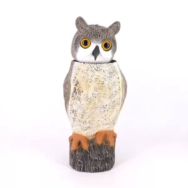 Outdoor Garden Yard Hunting PE Material Hornd Wind-Action Owl Bird Scarecrow Decoys with Rotating Head