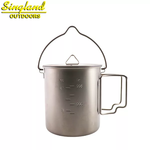 Titanium Single Wall Cup/Pot 750ml Camping Mug with Handle Foldable Handle Titanium Pot with Lid