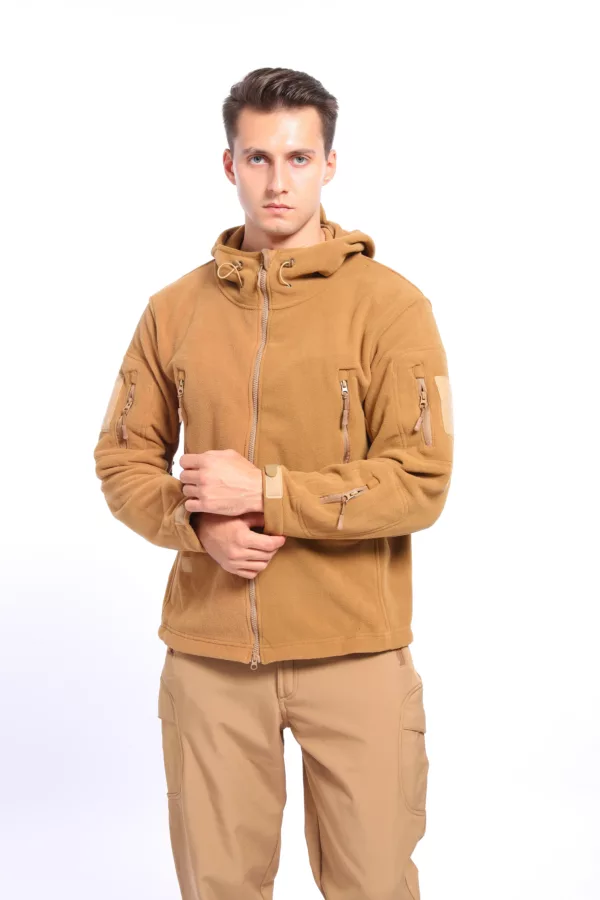 Tan Color New Style Men's Outdoor Hunting Clothing Waterproof Windproof Fleece Lined Softshell Shark Skin Jacket - Image 3