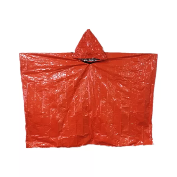 Outdoor Emergency Survival Poncho Orange Reusable Thermal Blanket Lightweight Weather Resistant Raincoat with Hood