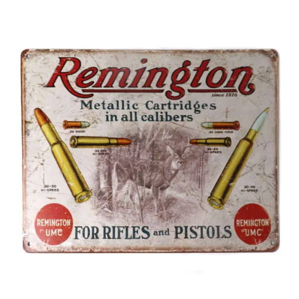 Metallic Cartridges In All Calibers For Rifles And Pistols Funny Rustic metal Tin Sign Home Wall Decor Tinplate Wall Decoration