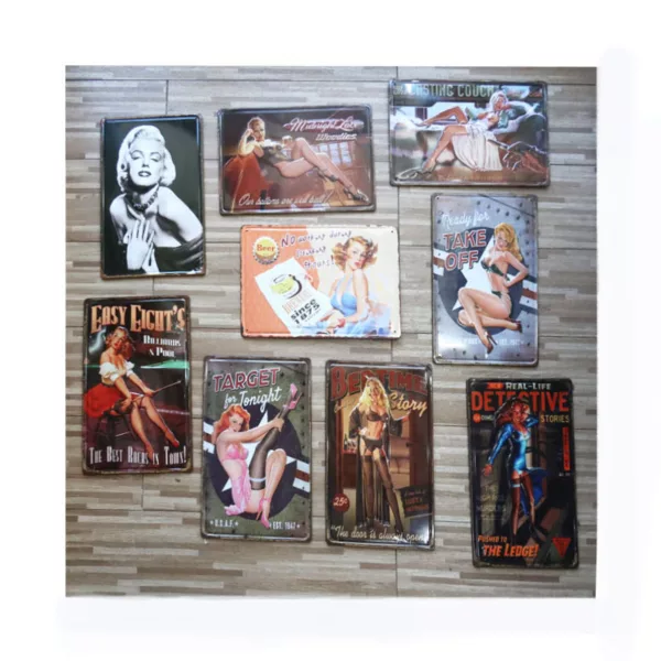 9 various Beautiful Girls Funny vintage style Concave and Convex metal Tin Sign Home Wall Decor Tinplate Wall Decoration - Image 5