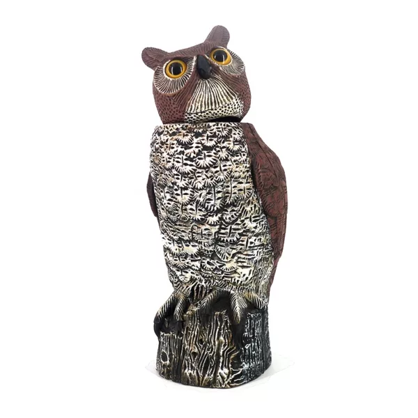 Outdoor Garden Yard Hunting PE Material Hornd Wind-Action Rotating Head Owl Bird Scarecrow Decoys