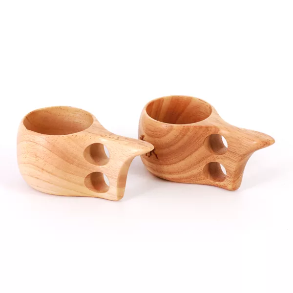 New Style Eco Friendly Handmade Wooden Cup with 2 Hole Grips Small Wooden Coffee Tea Mug - Image 5