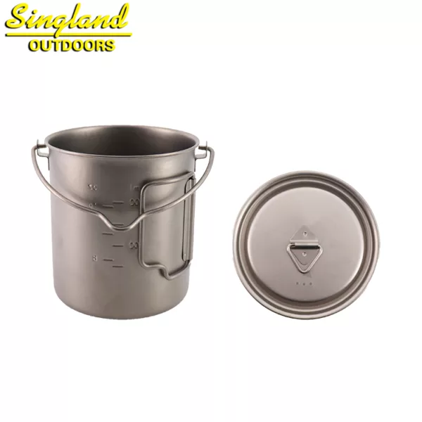 Titanium Single Wall Cup/Pot 750ml Camping Mug with Handle Foldable Handle Titanium Pot with Lid - Image 3