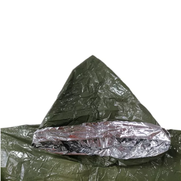 Outdoor Emergency Survival Poncho Green Reusable Thermal Blanket Lightweight Weather Resistant Raincoat with Hood - Image 3