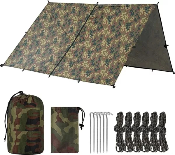 Outdoor Survival Shelter Camo Waterproof Camping Tarp, UV Protection Backpacking Cover, Lightweight Hammock Rain Fly - Image 2