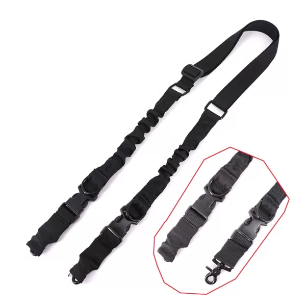 Black Outdoor Adjustable Shooting Sling Shoulder Strap Rotating Double Point Bungee Sling With Metal Hook