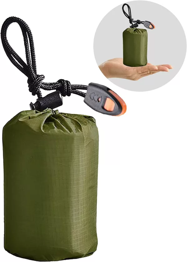 Deluxe Survival Tent Green Colour Life Tent Emergency Bag Bundle  Survival Shelter with Cord, Stakes, Whistle Sleeping Bag - Image 5