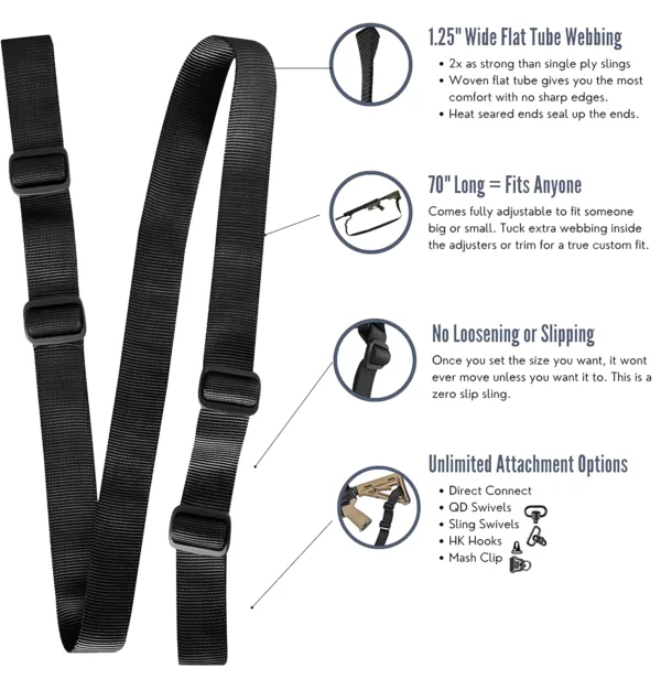 Two Point Sling Patriot Model Sling 1.25'' Tube Nylon Webbing for Added Comfort Simple Two Point Sling - Image 2