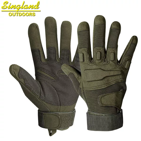 Full Finger Rubber Hard Knuckle Gloves Hunting Airsoft Paintball Combat Gloves Olive Green - Image 2