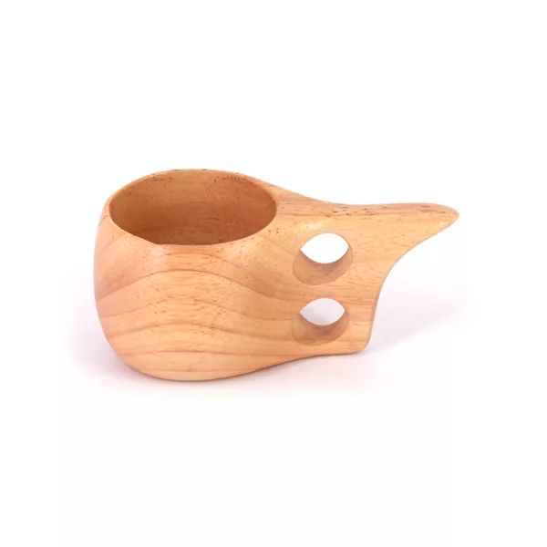 New Style Eco Friendly Handmade Wooden Cup with 2 Hole Grips Small Wooden Coffee Tea Mug