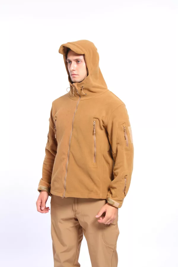 Tan Color New Style Men's Outdoor Hunting Clothing Waterproof Windproof Fleece Lined Softshell Shark Skin Jacket - Image 6