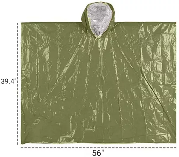 Outdoor Emergency Survival Poncho Green Reusable Thermal Blanket Lightweight Weather Resistant Raincoat with Hood - Image 5