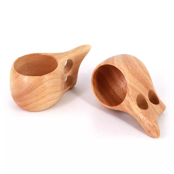 New Style Eco Friendly Handmade Wooden Cup with 2 Hole Grips Small Wooden Coffee Tea Mug - Image 6