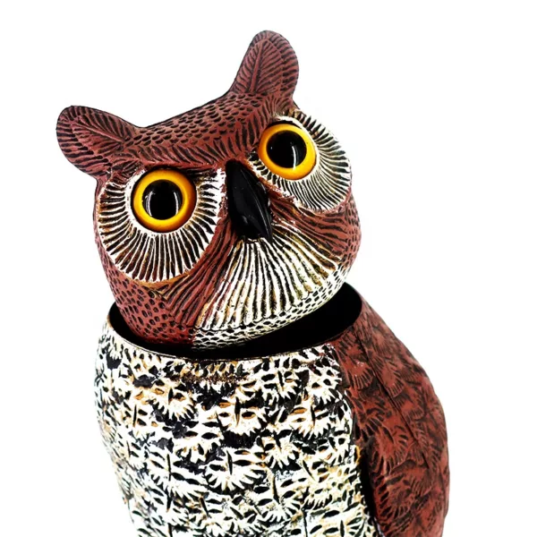 Outdoor Garden Yard Hunting PE Material Hornd Wind-Action Rotating Head Owl Bird Scarecrow Decoys - Image 4