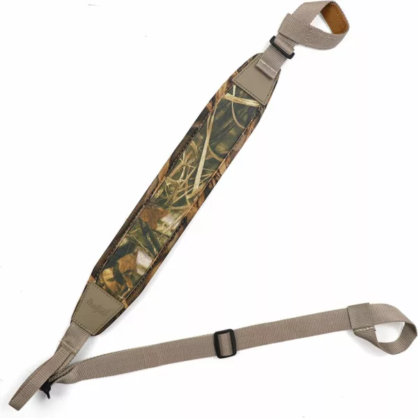 Waterfowl Camo Non-Swivel Grey Sling Anti-Slip Slip On Black Strap with Thumb Loops, Universal Heavy Duty Black Strap