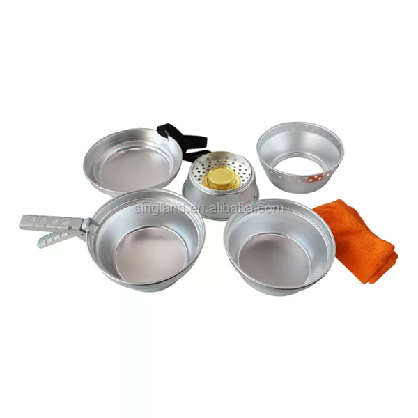 Dinnerware Sit 8 Pcs Alu.Camping Cook Set with Alcohol Burner