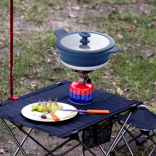 Convenient Collapsible Cooking Silicone Aluminium Pot with Glass Lid for Camping - Image 5