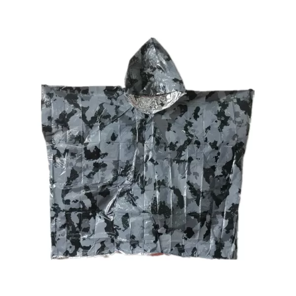 Outdoor Emergency Survival Poncho Camo Reusable Thermal Blanket Lightweight Weather Resistant Raincoat with Hood