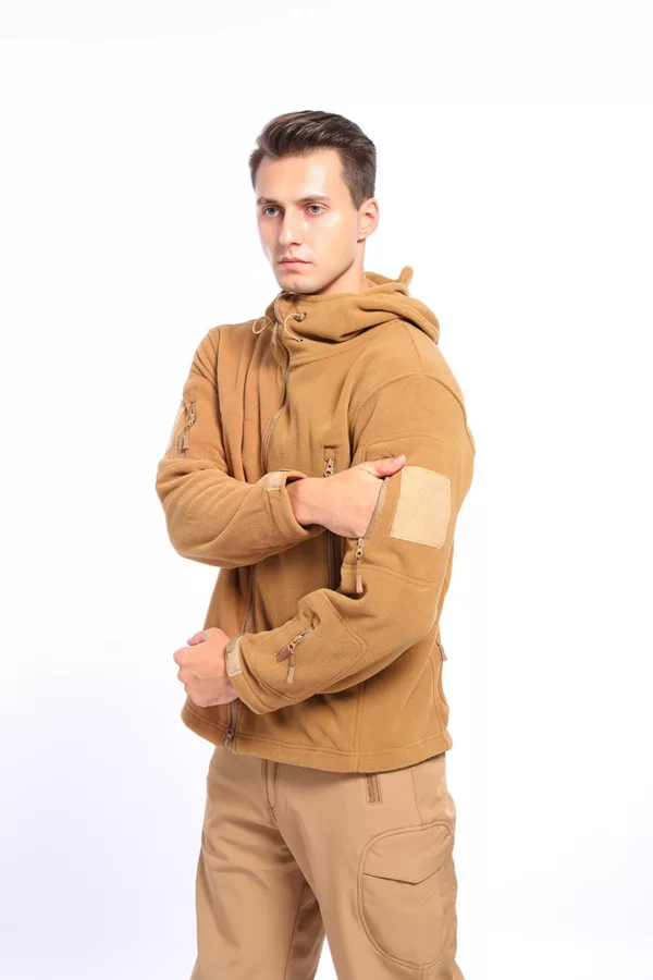 Tan Color New Style Men's Outdoor Hunting Clothing Waterproof Windproof Fleece Lined Softshell Shark Skin Jacket - Image 5