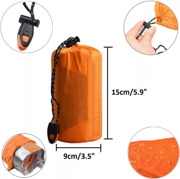 Emergency Sleeping Bag and Deluxe Survival Tent Life Tent Emergency Bag Bundle  Survival Shelter with Cord, Stakes, Whistle - Image 5