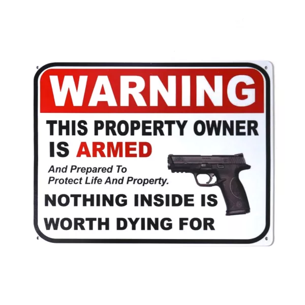 Warning This Property Owner Is Armed Funny Vintage Rustic Style metal Tin Sign Cafe Home Wall Decor Tinplate Wall Decoration