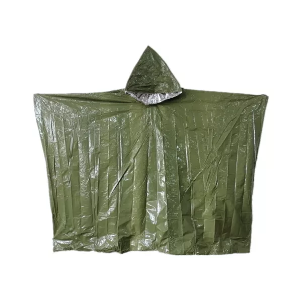 Outdoor Emergency Survival Poncho Green Reusable Thermal Blanket Lightweight Weather Resistant Raincoat with Hood