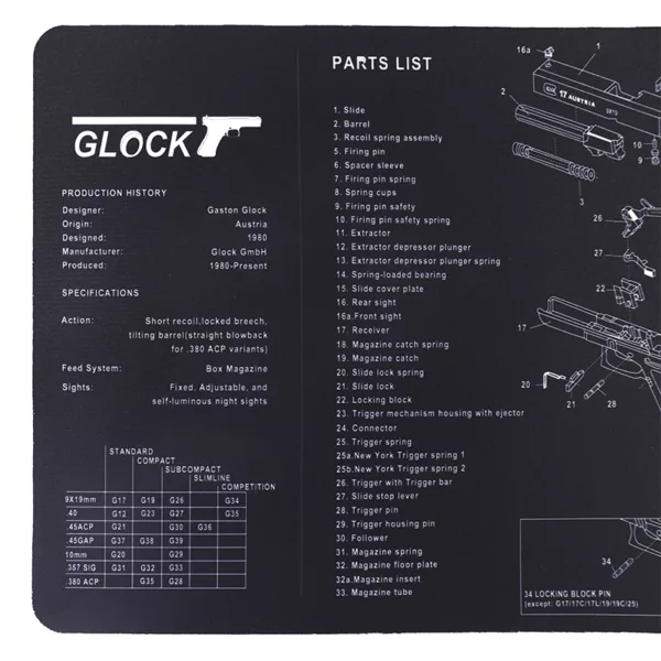 Shooting Accessories Cleaning kit Tactical Cleaning Mat with Parts Diagram and Instructions for Use - Image 2