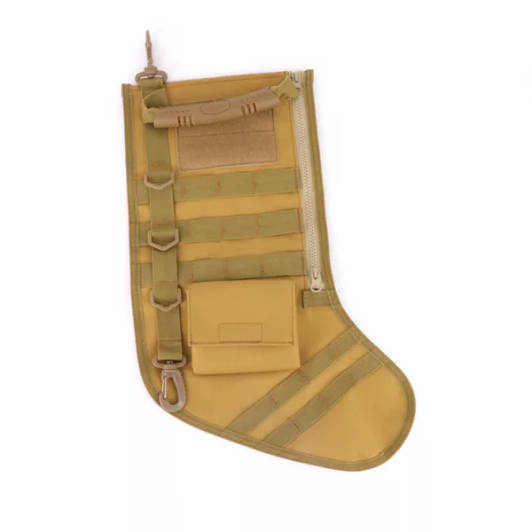 Khaki Tactical Christmas Stocking with Molle Gear Webbing Durable Christmas Ornament for Family Decorations