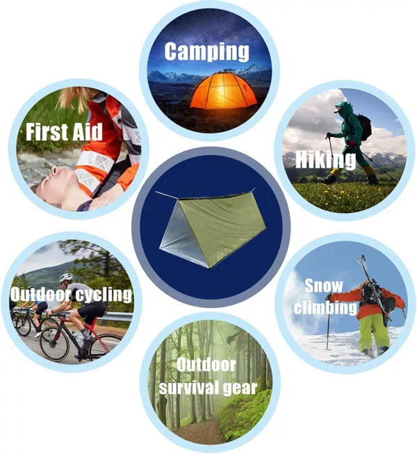 Deluxe Survival Tent Green Colour Life Tent Emergency Bag Bundle  Survival Shelter with Cord, Stakes, Whistle Sleeping Bag - Image 6