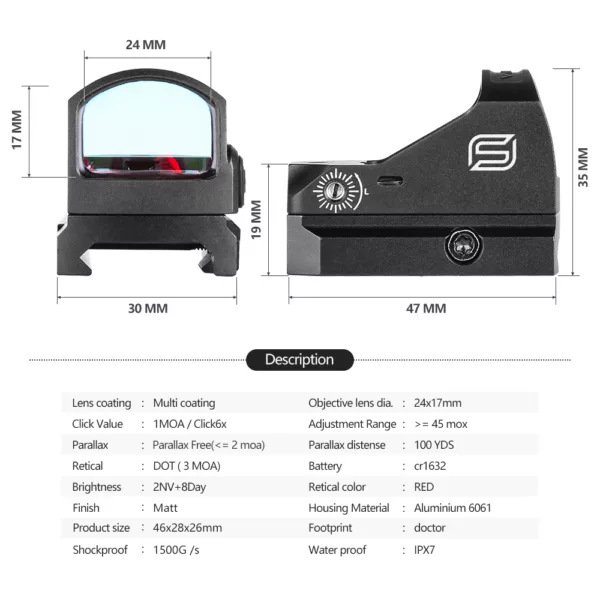 Tactical Riflescope 3 MOA Holographic Reflex Red Dot Sight Scope - Image 3