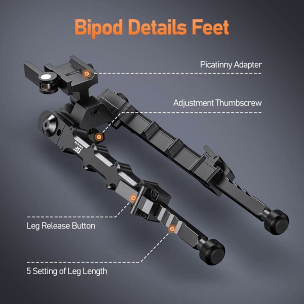 Tactical Rifle Bipod Height From 7 to 9 inches Picatinny Bipod - Image 7