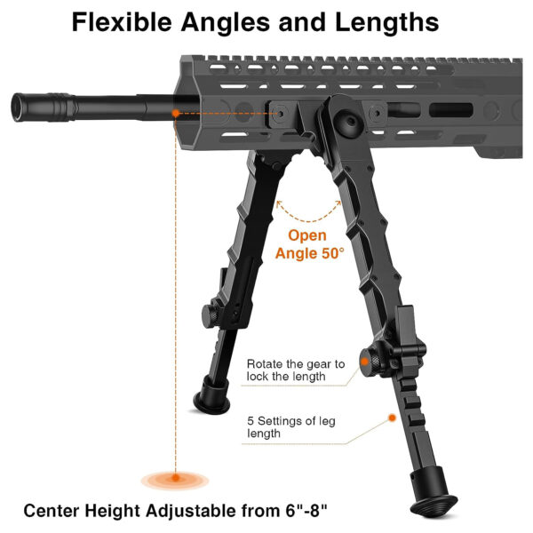 Tactical Rifle Bipod 7.5-9 Inches Rifle Bipod Adjustable Compatible with M-Rail - Image 2