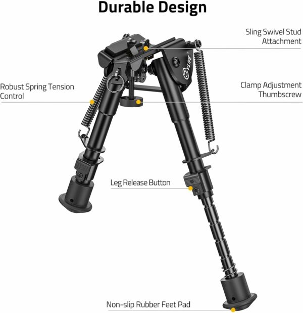 Tactical Rifle Bipod 6-9 Inch Adjustable Super Duty - Image 3