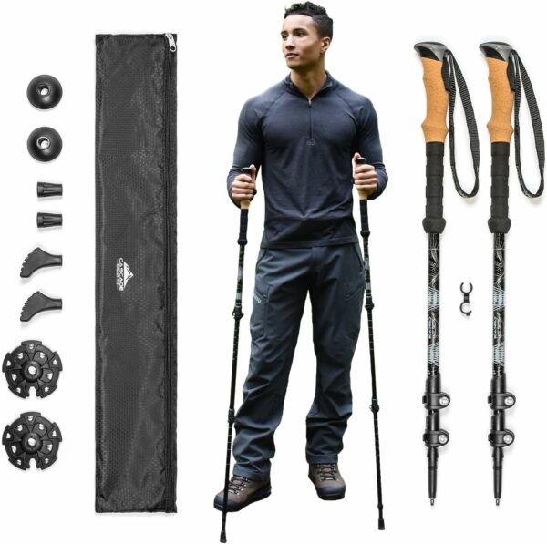 Lightweight Aircraft-Grade Aluminum Trekking Poles with Extended Down Grip Plus Tip Kit - Image 2