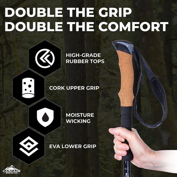 Lightweight Aircraft-Grade Aluminum Trekking Poles with Extended Down Grip Plus Tip Kit - Image 3